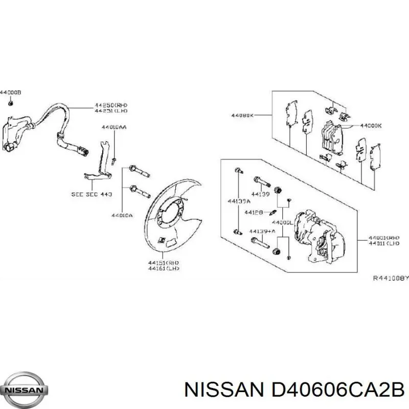 D40606CA2B Nissan задние тормозные колодки