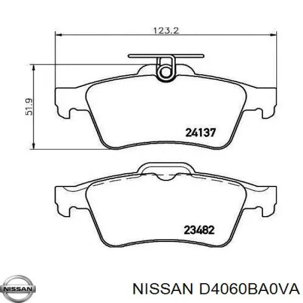Купить D4060BA0VA Nissan/Infiniti Колодки тормозные задние, дисковые