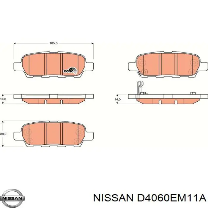 Купить D4060EM11A Nissan/Infiniti Колодки тормозные задние, дисковые