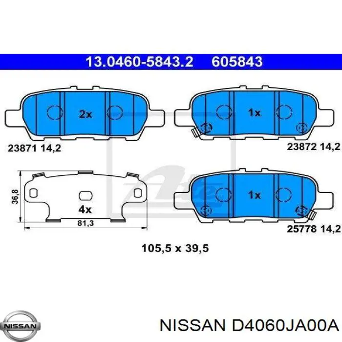 Купить D4060JA00A Nissan/Infiniti Колодки тормозные задние, дисковые