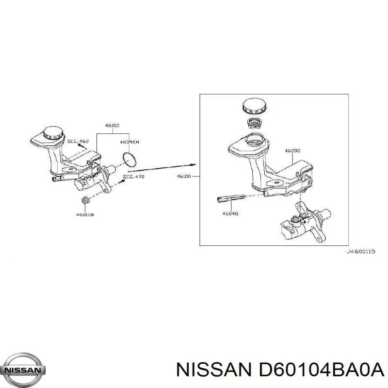 D60104BA0A Nissan/Infiniti Cilindro mestre do freio