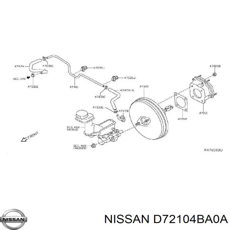 D72104BA0A Nissan reforçador dos freios a vácuo