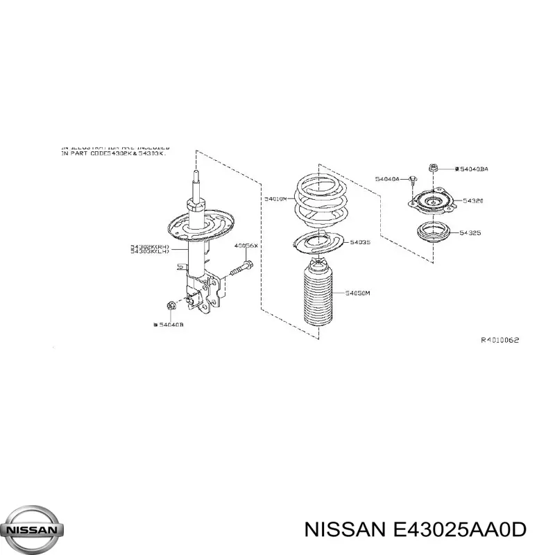 E43025AA0D Nissan amortecedor dianteiro direito