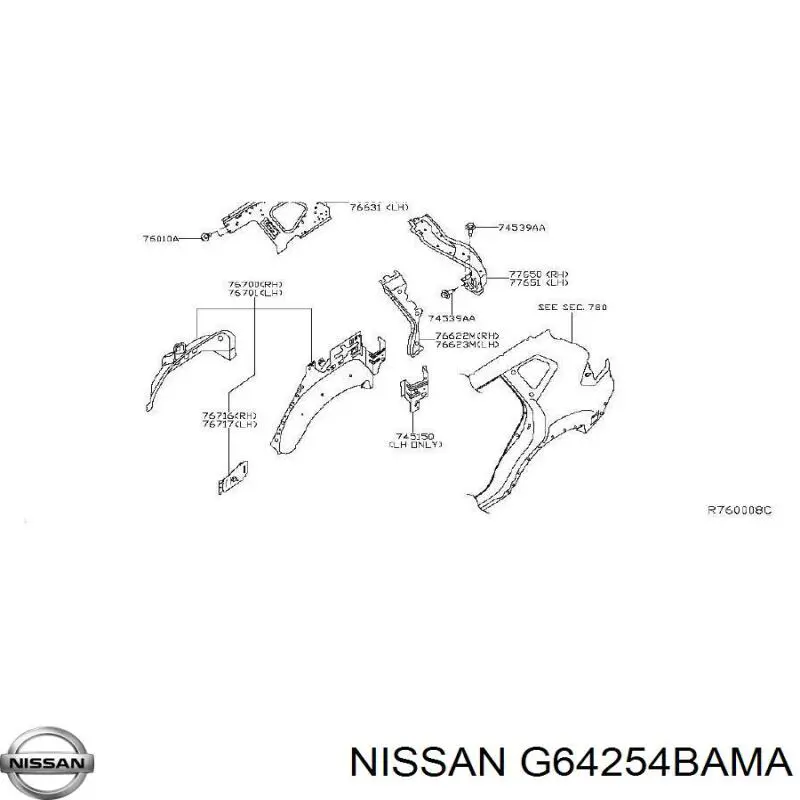 Порог внешний левый Nissan/Infiniti G64254BAMA цена, от 81.26 USD