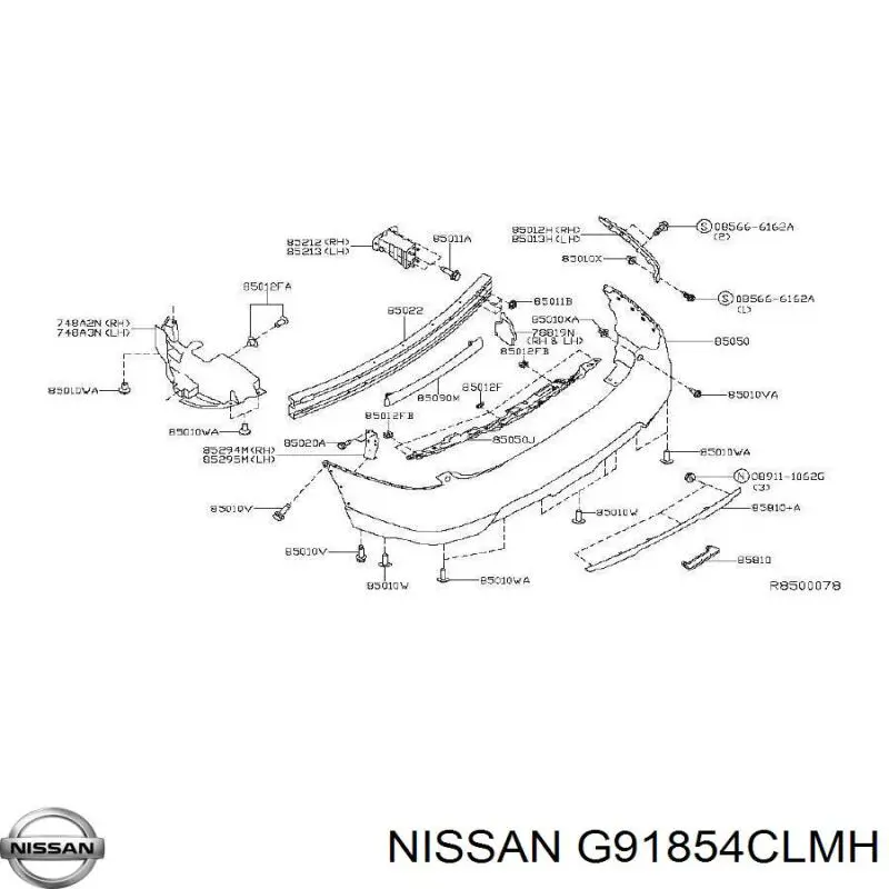 Consola esquerda do pára-choque traseiro para Nissan Rogue (T32U)