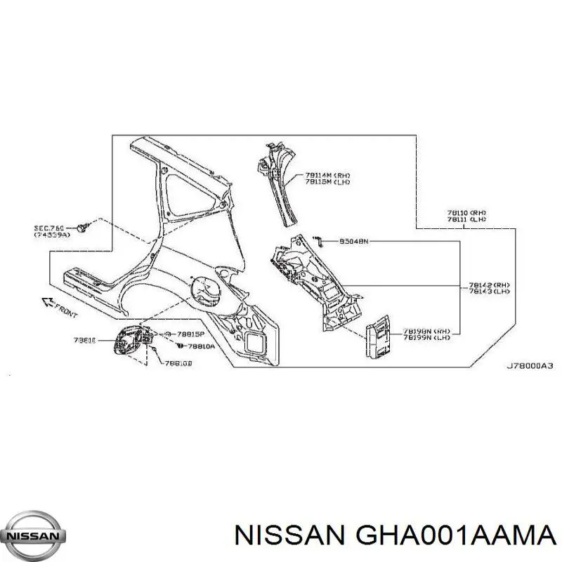 GHA001AAMA Nissan pára-lama traseiro direito