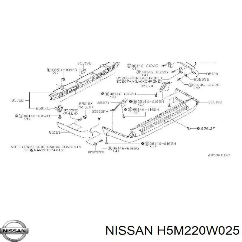 H5M220W025 Nissan бампер задний