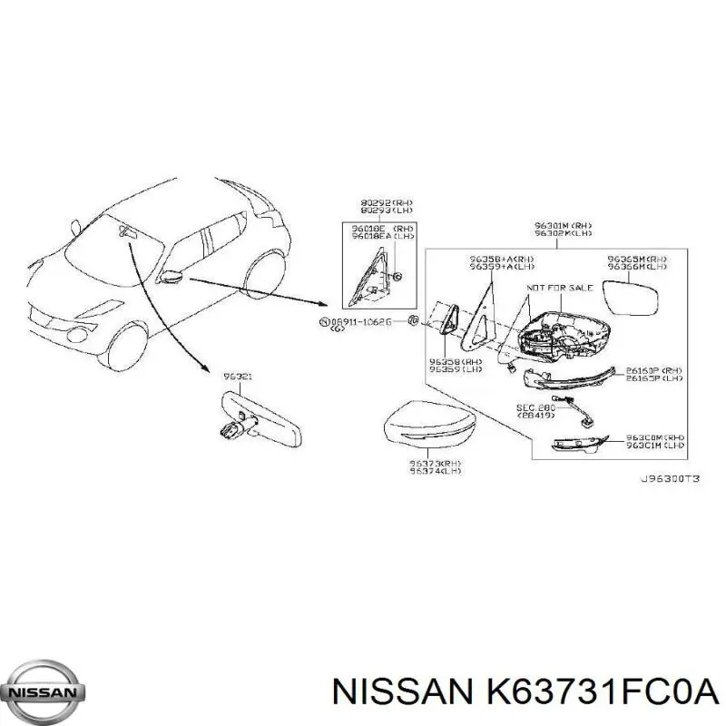 Накладка (крышка) зеркала заднего вида правая K63731FC0A Nissan