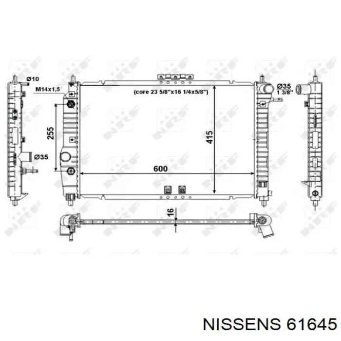 Радіатор охолодження двигуна 61645 Nissens