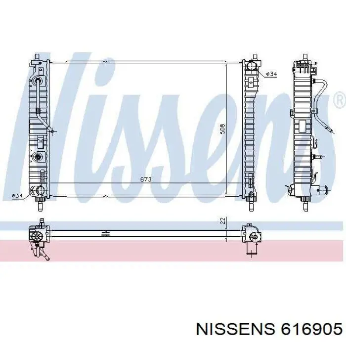 Radiador refrigeración del motor 616905 Nissens