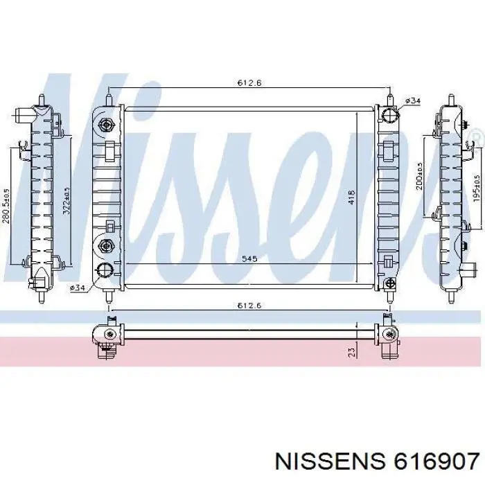 Radiador refrigeración del motor 616907 Nissens