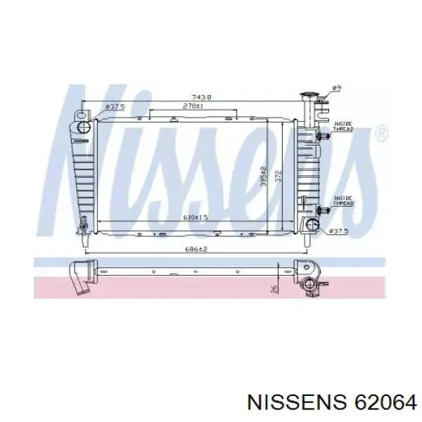Radiador refrigeración del motor 62064 Nissens
