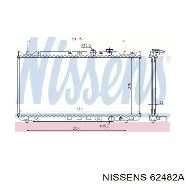 Радиатор охлаждения двигателя Nissens 62482A цена, от 148.84 USD