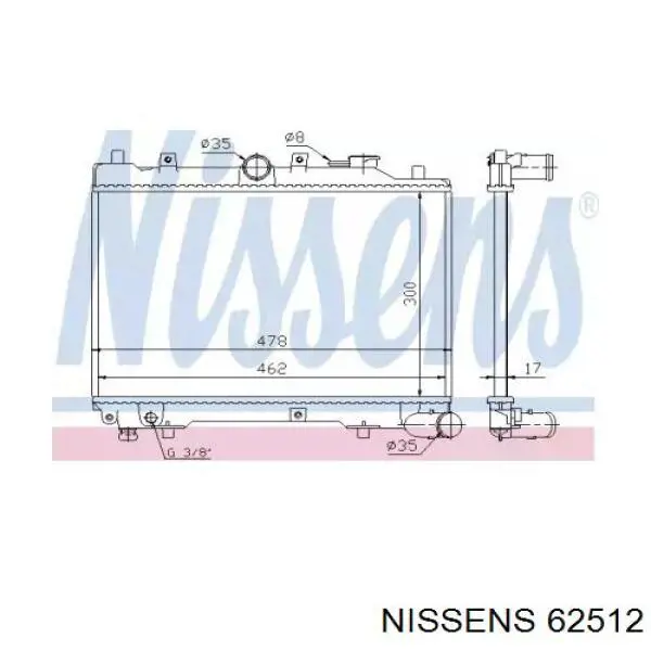 Radiador refrigeración del motor 62512 Nissens