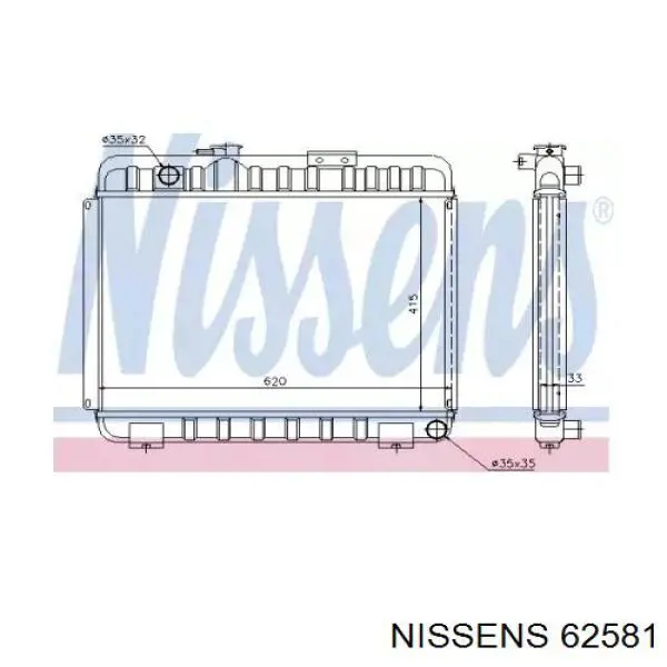 Radiador refrigeración del motor 62581 Nissens
