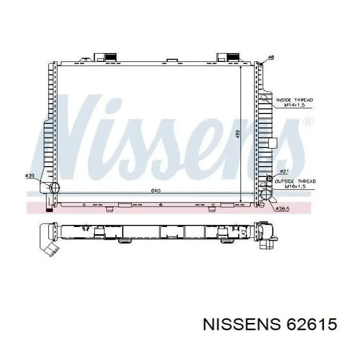 Radiador refrigeración del motor 62615 Nissens