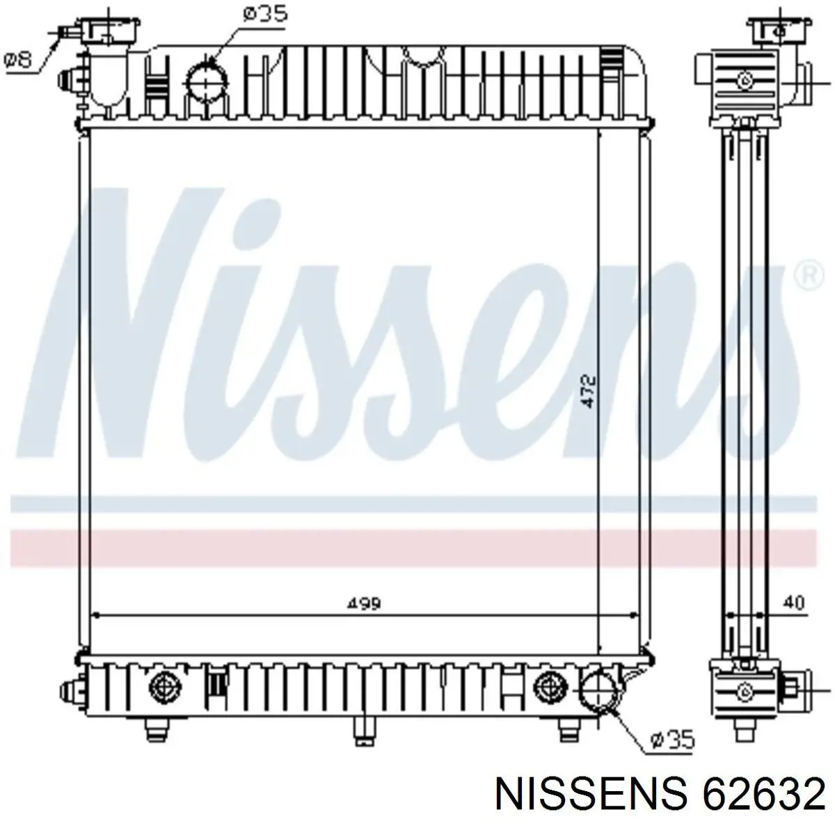 Radiador refrigeración del motor 62632 Nissens