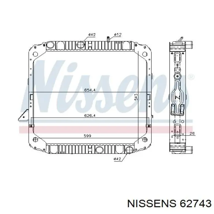 Radiador refrigeración del motor 62743 Nissens