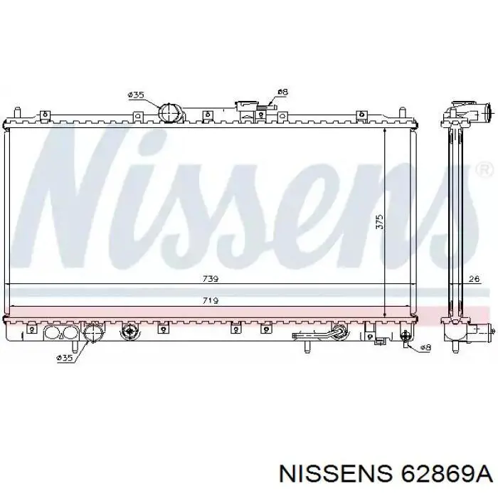 Radiador refrigeración del motor 62869A Nissens