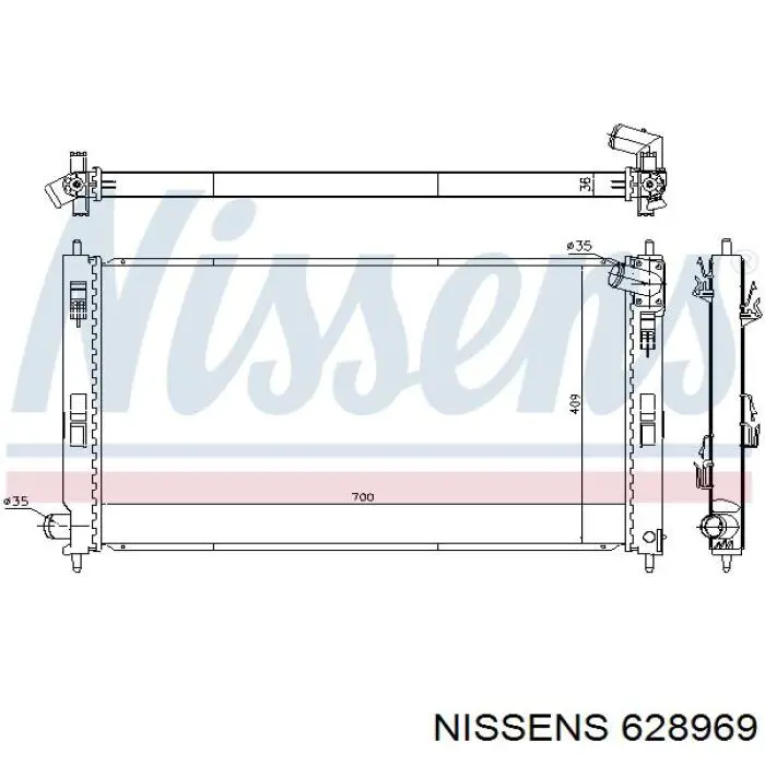 Radiador refrigeración del motor 628969 Nissens