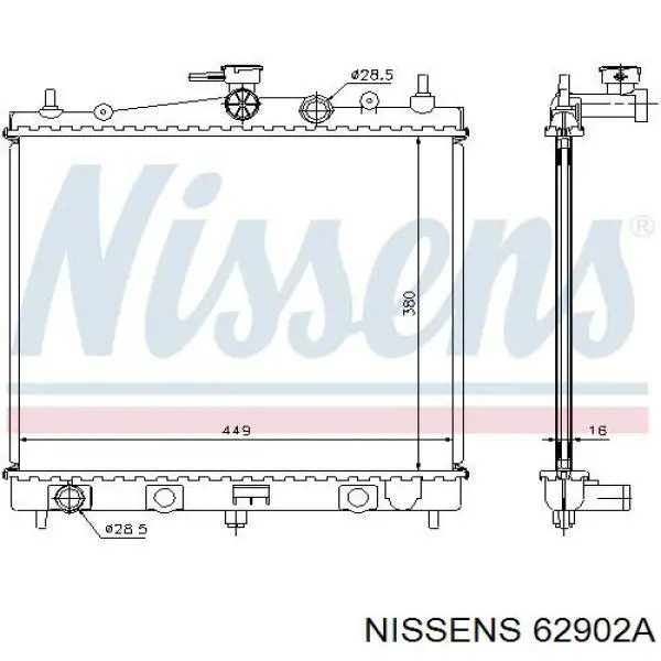 Radiador refrigeración del motor 62902A Nissens