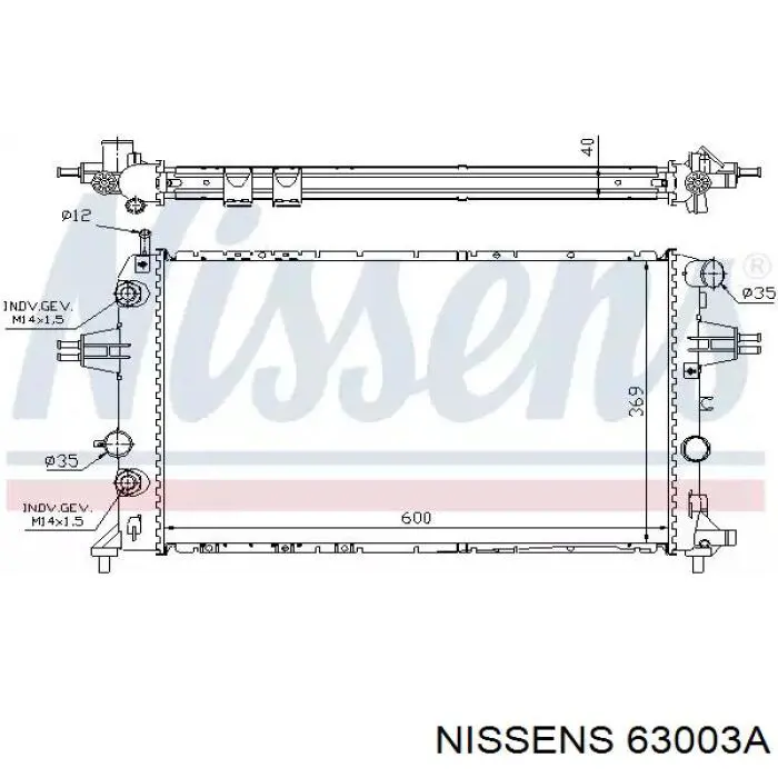 Radiador refrigeración del motor 63003A Nissens