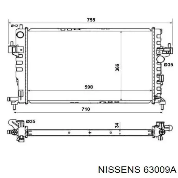 Radiador refrigeración del motor 63009A Nissens