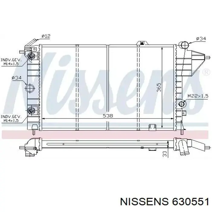 Radiador refrigeración del motor 630551 Nissens