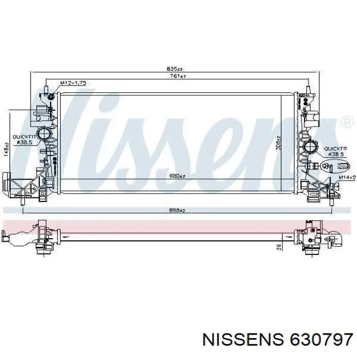 Radiador refrigeración del motor 630797 Nissens