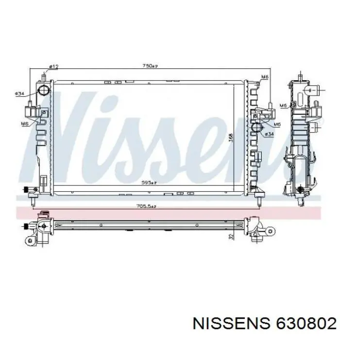 Radiador refrigeración del motor 630802 Nissens