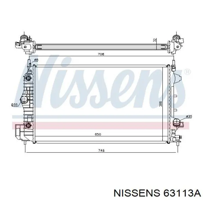 Radiador refrigeración del motor 63113A Nissens