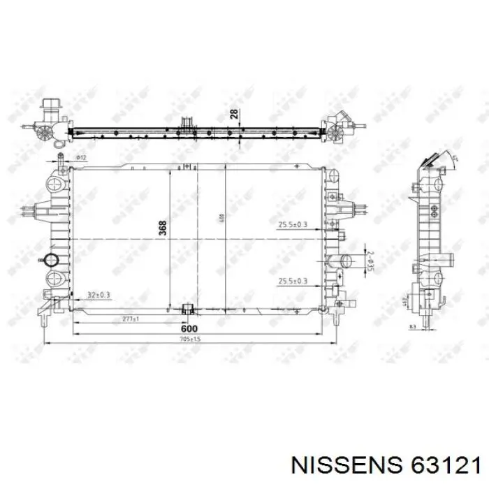 Radiador refrigeración del motor 63121 Nissens