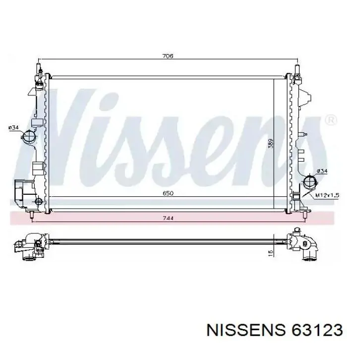 Radiador refrigeración del motor 63123 Nissens