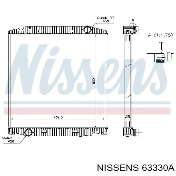 Radiador refrigeración del motor 63330A Nissens