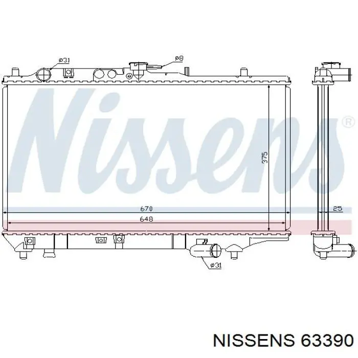 Radiador refrigeración del motor 63390 Nissens