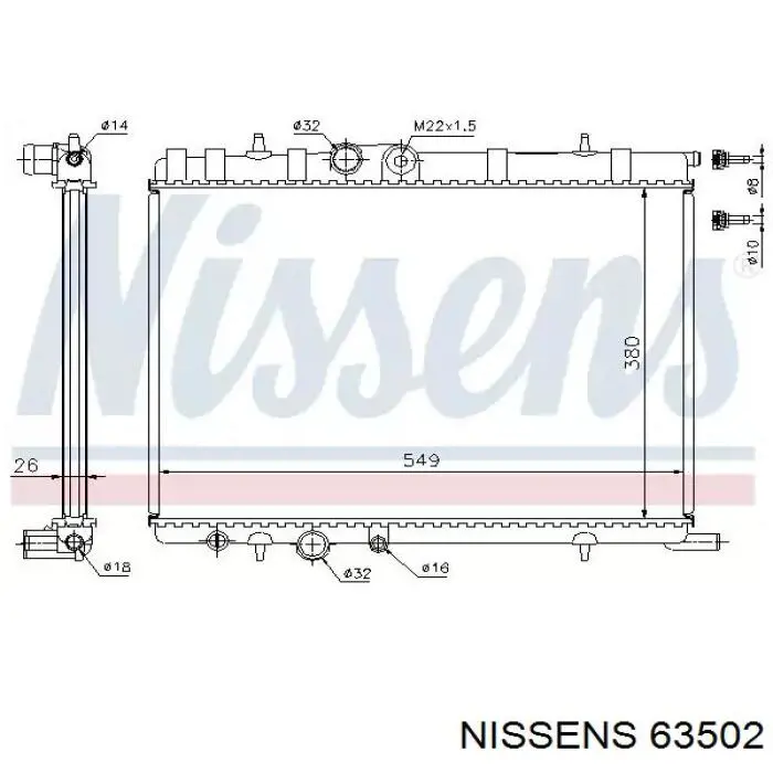 Radiador refrigeración del motor 63502 Nissens