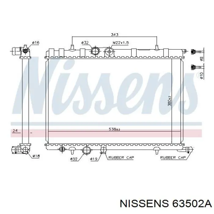 Radiador refrigeración del motor 63502A Nissens
