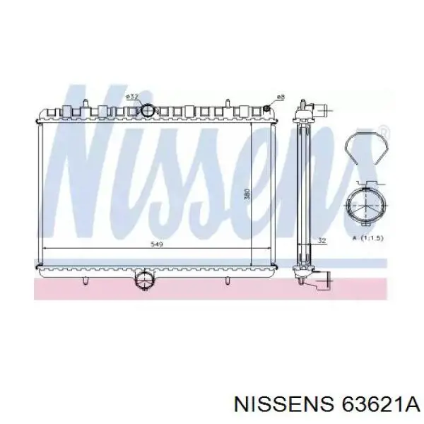 Radiador refrigeración del motor 63621A Nissens