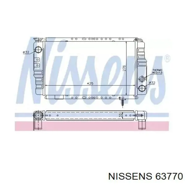 Radiador refrigeración del motor 63770 Nissens