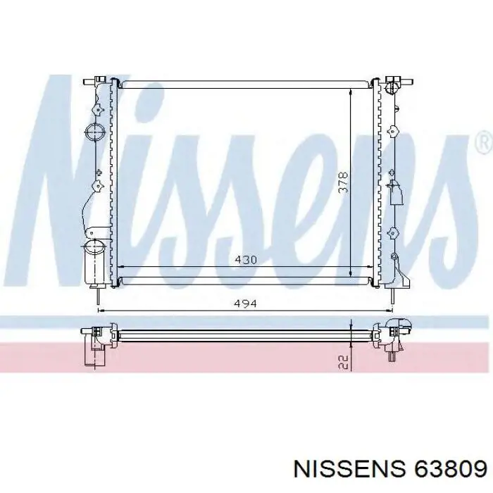 Купить 63809 Nissens Радиатор водяной