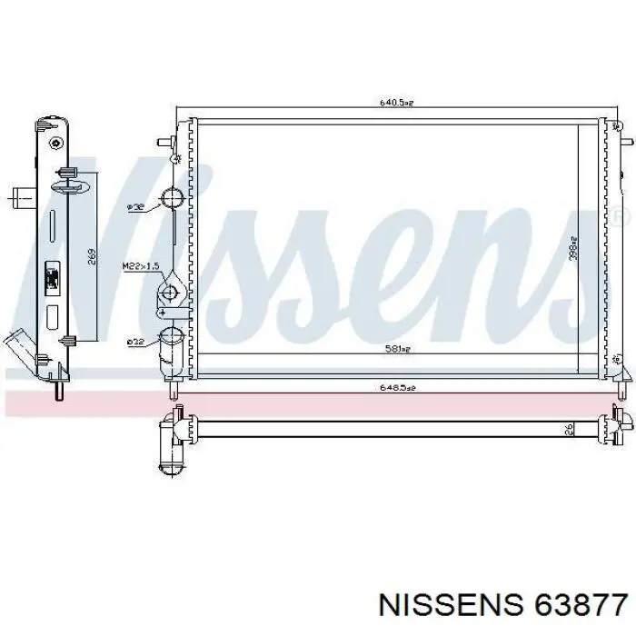 Radiador refrigeración del motor 63877 Nissens