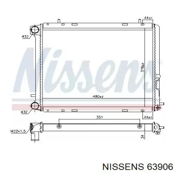 Radiador refrigeración del motor 63906 Nissens