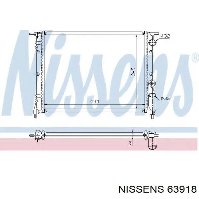 Radiador refrigeración del motor 63918 Nissens