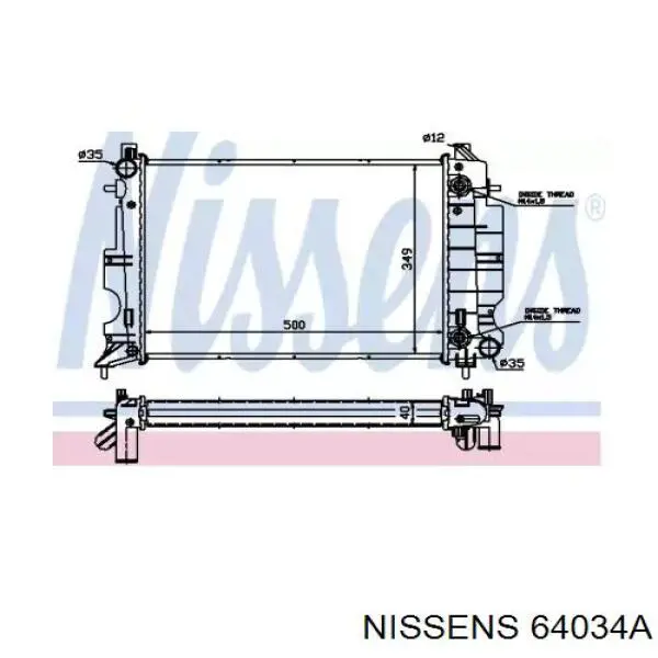 Radiador refrigeración del motor 64034A Nissens