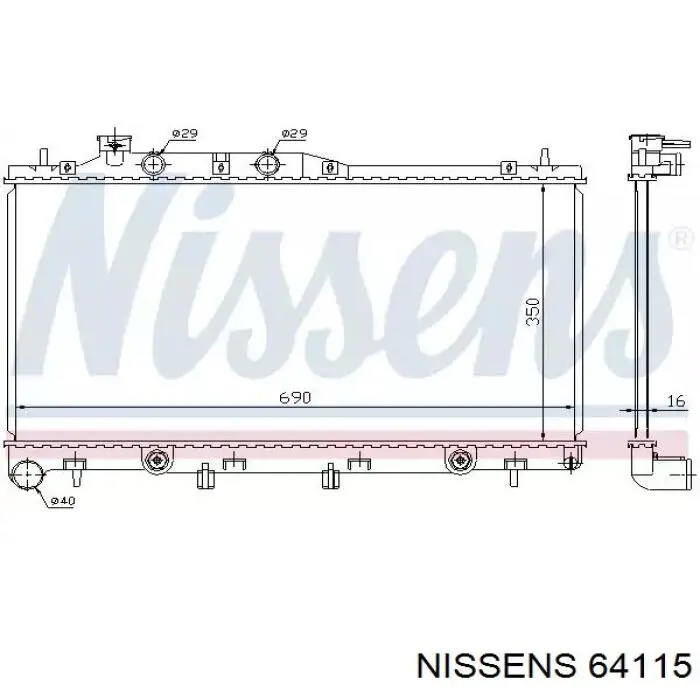 Radiador refrigeración del motor 64115 Nissens