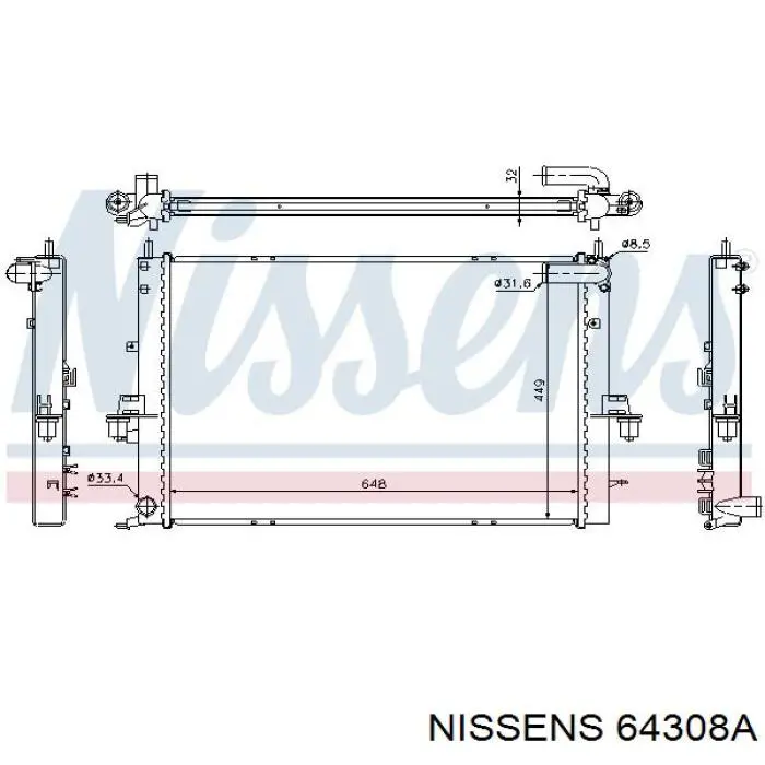 Радиатор охлаждения двигателя Nissens 64308A цена, от 140.20 USD