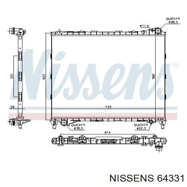Radiador refrigeración del motor 64331 Nissens