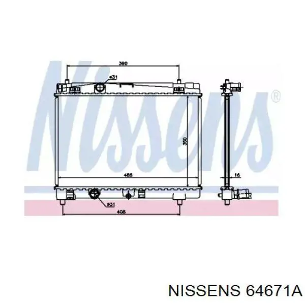 Radiador refrigeración del motor 64671A Nissens