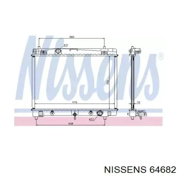 Radiador refrigeración del motor 64682 Nissens