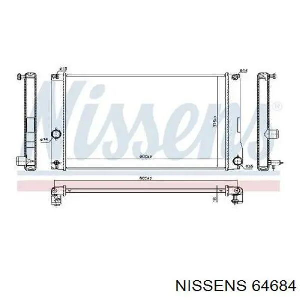 Radiador refrigeración del motor 64684 Nissens